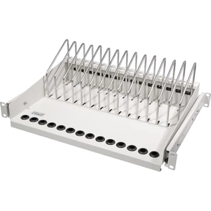 LogiLink Professional SF100G - ausziehbarer 19"-Fachboden für Notebooks, Tablets and Smartphones, max. 14 Geräte, Grau