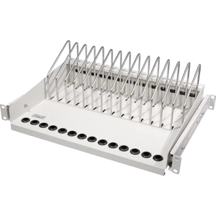 LogiLink Professional SF100G - ausziehbarer 19"-Fachboden für Notebooks, Tablets and Smartphones, max. 14 Geräte, Grau – Bild 1