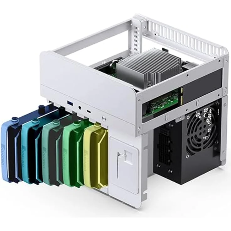 Jonsbo N2 PC-Gehäuse, NAS-Gehäuse, 5+1 Speicherplätze, Hot-Swapping-Technologie, Aluminium, Mini-ITX, Weiß – Bild 3