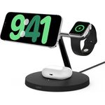 Belkin BoostCharge Pro kabelloses 3-in-1-Ladegerät mit Qi2 für iPhone 15, 14, 13 und 12 sowie Apple Watch und AirPods, induktive Ladestation kompatibel mit MagSafe (bis zu 15 W) – Schwarz