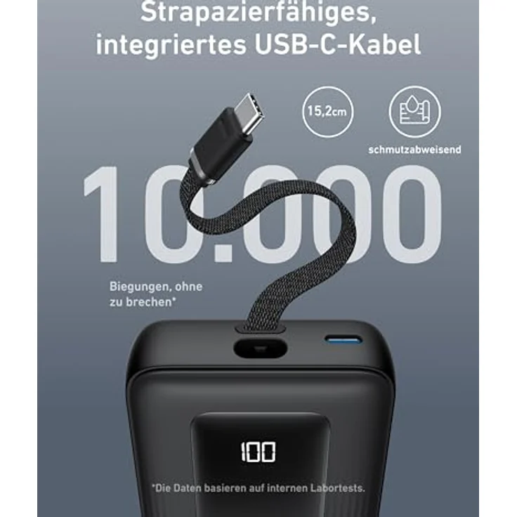 Anker Power Bank, Powerbank 20000mAh 30W mit integriertem USB-C Kabel, High-Speed portables Ladegerät für iPhone 16/15/15 Pro/15 Pro Max/15 Plus, MacBook, Galaxy - schwarz – Bild 5