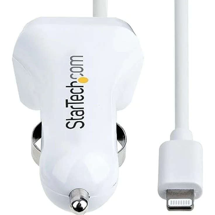 StarTech USBLT2PCARW2 Lightning Autoladegerät mit Dual Port und Spiralkabel, Weiß – Bild 2