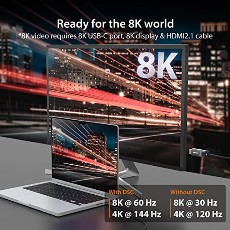 j5create JCC157-N USB-C®-zu-HDMI™ 2.1-8K-Kabel, 1,79 m, Unterstützung für 8K Auflösungen und HDR, schwarz – Bild 2