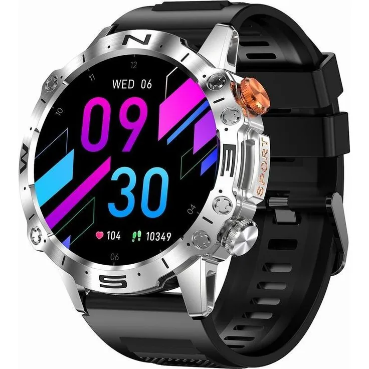Gravity GT20-4 Smartwatch, 1,43 Zoll AMOLED-Display, wasserdicht IP67, Bluetooth 5.0, Silber/Silikonarmband