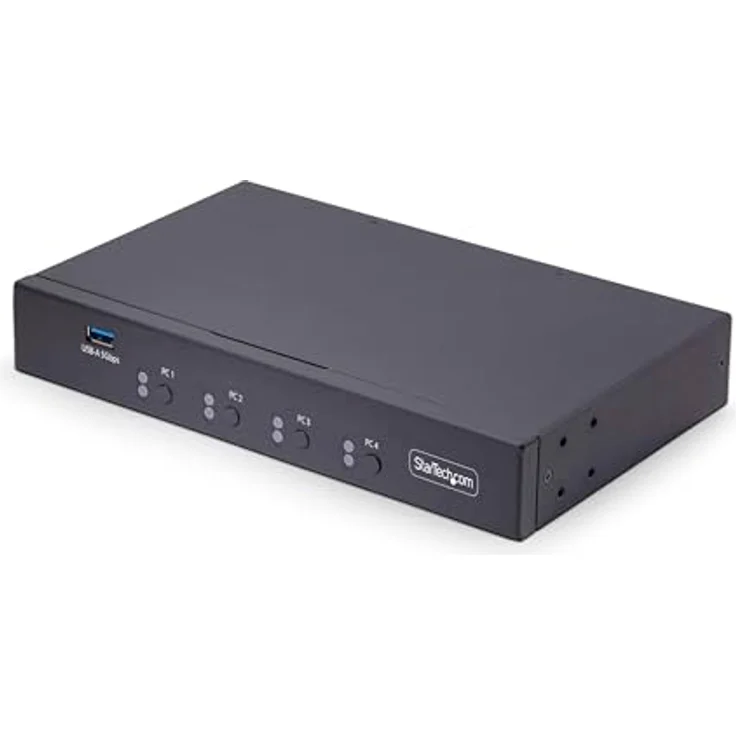 StarTech.com 4-Port KM Switch mit Maus-Roaming, USB 3.0 Umschalter, Tastatur und Maus Switch, 3,5mm/USB Audio, TAA Konform, Schwarz – Bild 1