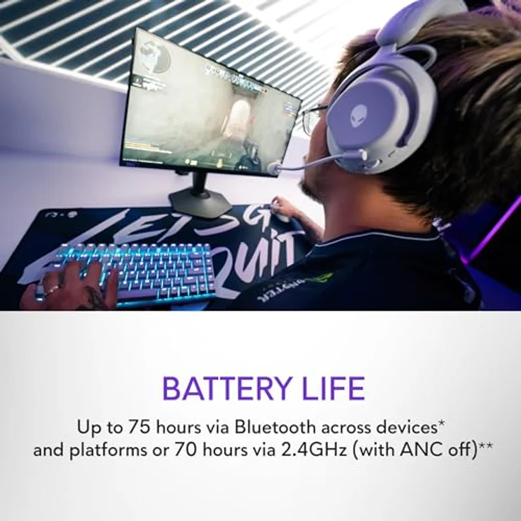 Alienware Pro Wireless-Gamingheadset – Kabellos, 50-mm-Graphen-Treiber, KI- & ANC-Geräuschunterdrückung, Dual-Mikrofone, E-Sport-optimiert, Lunar Light – Bild 13