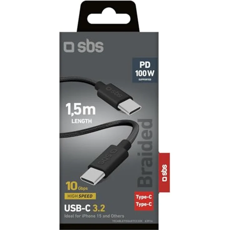 SBS TECABLETISSUETCC32K USB Kabel USB 3.2 Gen 2, 1,5 m, 100 W Leistung, USB-C, Schwarz – Bild 9