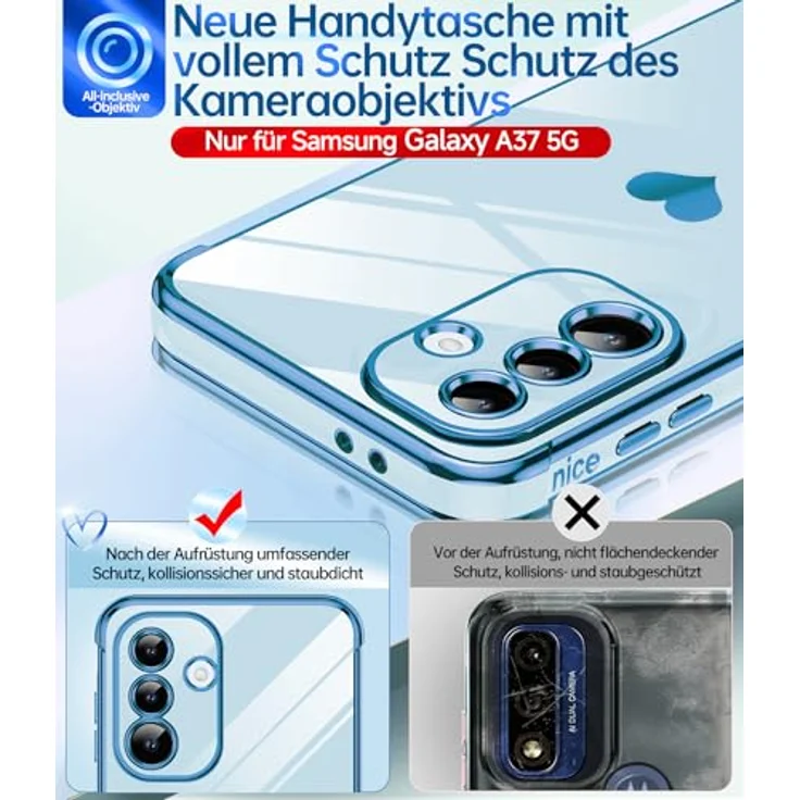 LeYi Handyhülle für Samsung Galaxy A37 5G, stoßfest mit Schutzfolie, TPU Silikon in Blau, herzförmiges Muster, kratzfest mit Kameraschutz – Bild 2