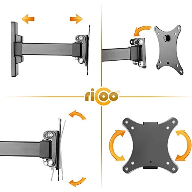 RICOO PC Monitor Wandhalterung Schwenkbar Neigbar für 13-27 Zoll, Halterung Wand S7411, Monitorhalterung, Bildschirmhalterung, Bildschirm Wandhalterung Monitor 24 Zoll, VESA 75 x 75, 100x100 mm – Bild 3