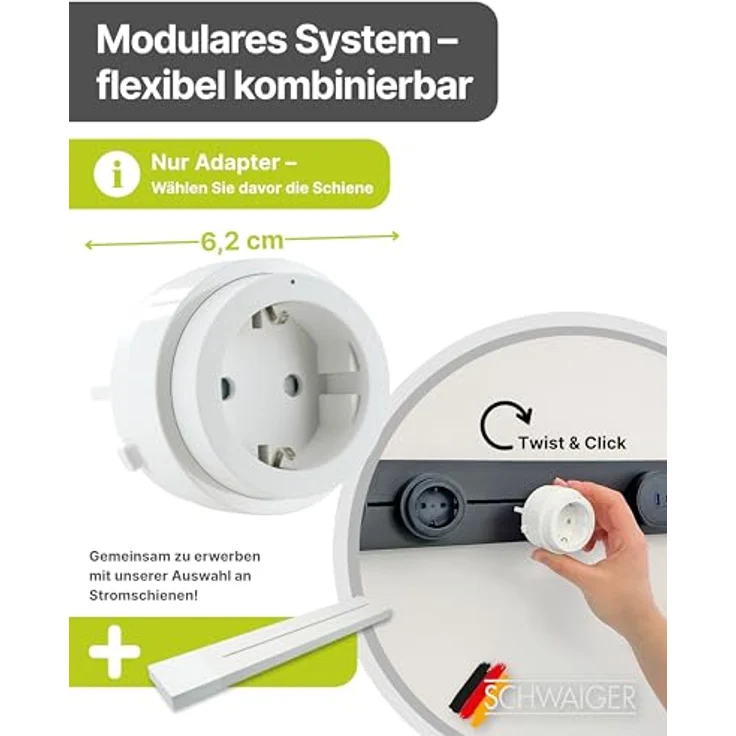 Schwaiger MSPW0230 Basismodul, Steckdosenadapter mit USB-Ladeanschlüssen und Click & Twist System, bis zu 3680 W – Bild 2