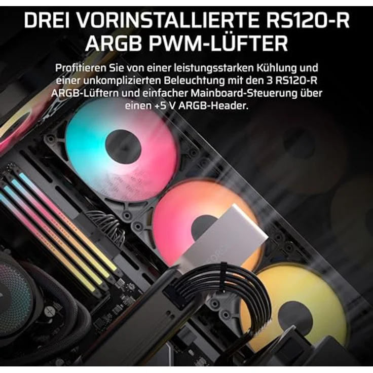 Corsair 3500X RS-R ARGB Mid-Tower-PC-Gehäuse mit 3 x RS120-R ARGB-Lüftern, Platz für bis zu 10 x 120-mm-Lüfter, schwarz – Bild 3