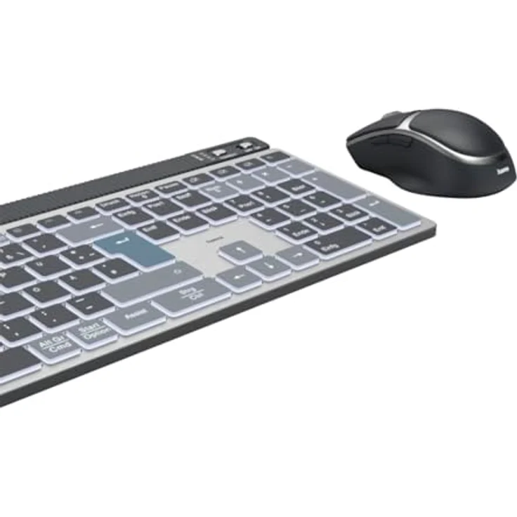 Hama Tastatur-Maus-Set kabellos WKM-750 (Multi-Device 1x Funk, 2X Bluetooth für PC, Laptop, Tablet, leise Tastatur LED, verstellbare Tippwinkel, FN-Lock, QWERTZ DE, ergonomische leise Maus) schwarz – Bild 5