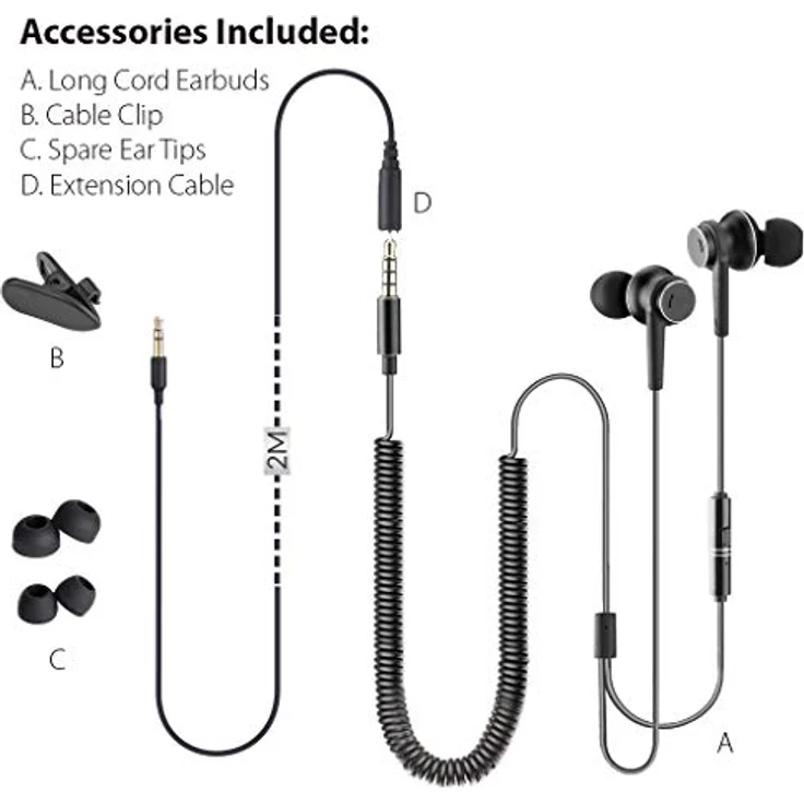 [2018 Version] Avantree In Ear TV Kopfhörer mit Langem Kabel, Langes Ohrhörer mit Mikrofon und 3.5m Verlängerungs Schnur für PC, Metall Stereo In-Ear Headset Ohrstöpsel mit Wendelkabel - HF027 – Bild 7