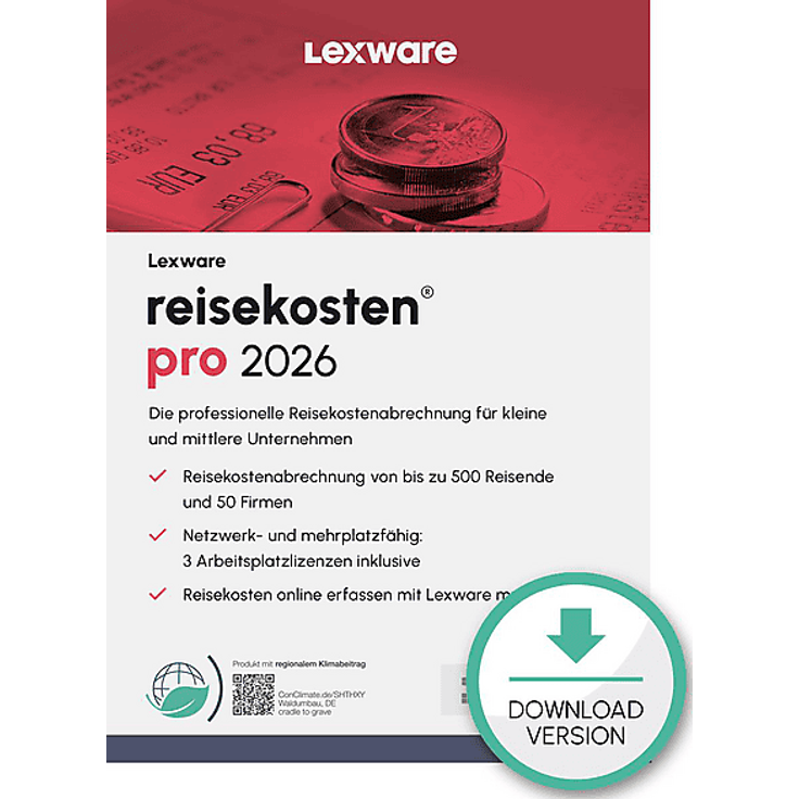 LEXWARE REISEKOSTEN PRO 2026 (365-TAGE) - Steuersoftware für bis zu 500 Reisende und 50 Firmen, inklusive automatischer Aktualisierung und Fahrtenbuchfunktion