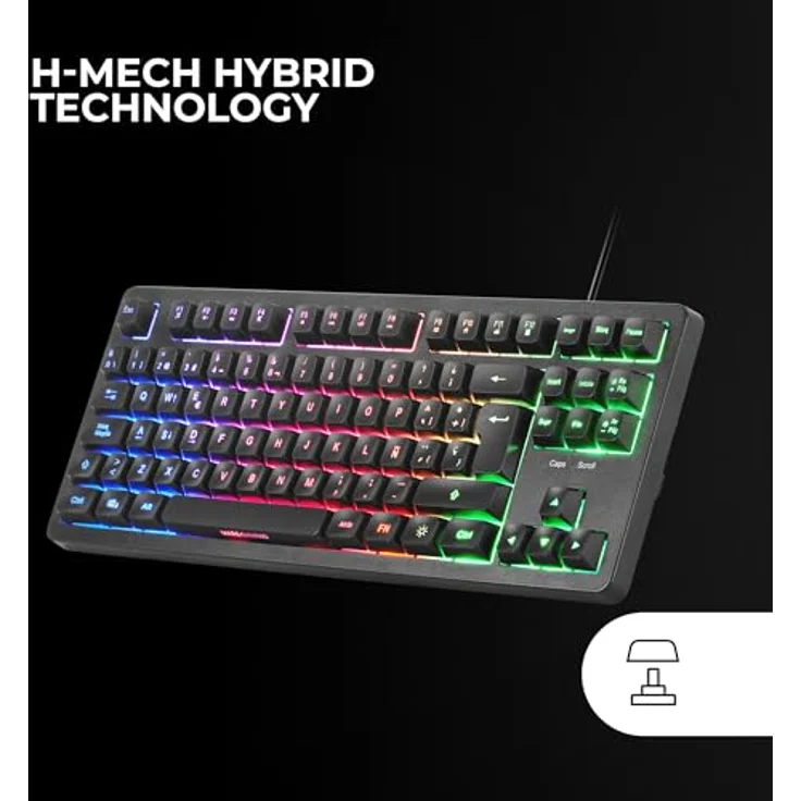 Mars Gaming MK023, TKL Gaming Tastatur mit Hybrid H-Mech Technologie, FRGB Regenbogenbeleuchtung, Anti-Ghosting, universelle Kompatibilität, Schwarz, Spanische Sprache – Bild 3