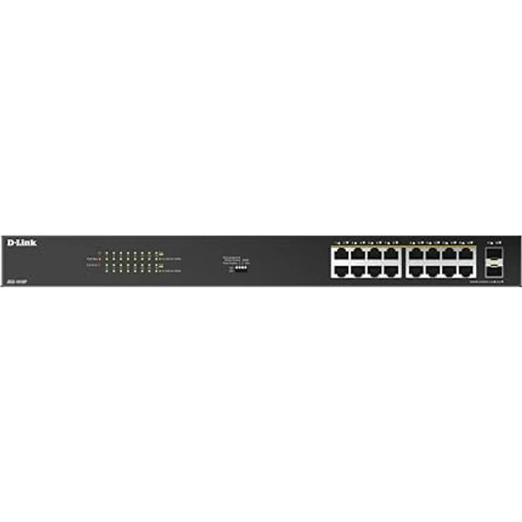 D-Link DGS-1018P, 18-Port Gigabit Unmanaged PoE Switch mit 16 PoE+ Ports (240W), 2 SFP-Uplinks, Plug-and-Play, geräuschoptimiertes Metallgehäuse, Rackmount, IEEE 802.3af/at – Bild 2