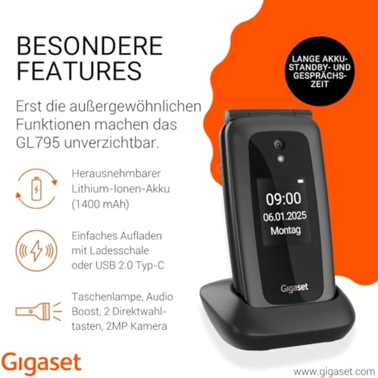 Gigaset GL795 4G Smartphone mit 2 MP Kamera, 7,11 cm (2.8 Zoll), Schwarz – Bild 4
