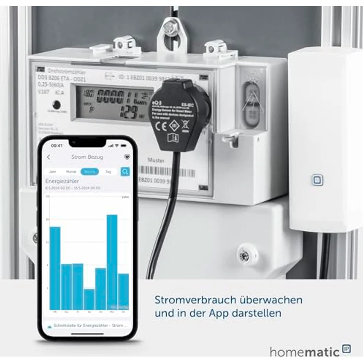 Homematic IP HmIP-ESI-IEC, Smart Meter Schnittstelle für Smart Home, mit App-Anbindung zur Stromverbrauchsanalyse, Weiß – Bild 2