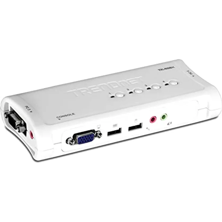 TRENDnet TK-409K 4-Port USB KVM Switch und Kabel Kit mit Audio (Verwalten von 4 Computern, USB Switch, Windows/Linux, Auto-Scan, VGA/SVGA HDB, 15-Pin)