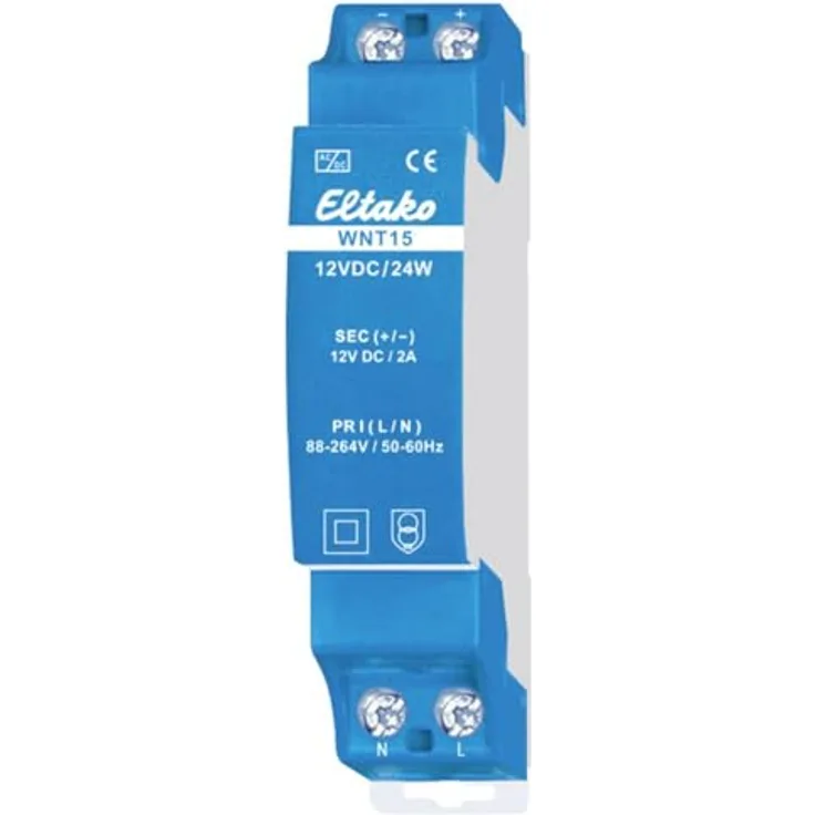 Eltako 20000072 Schaltnetzteil für DIN-Schiene, 24 W, 2 A, Modulares Gerät mit niedrigem Standby-Verlust, 88-264 V AC