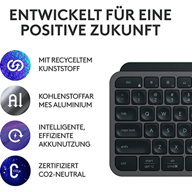 Logitech MX Keys S kabellose Tastatur, Low Profile, Fluid Quiet Typing, Programmable Keys, Backlighting, Bluetooth, USB C Rechargeable, für Windows PC, Linux, Chrome, Mac, Deutsches QWERTZ - Grau – Bild 5
