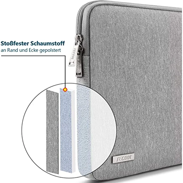TECOOL Laptoptasche 15,6 Zoll, wasserdichte Notebook Hülle mit stoßfester Polsterung, grau – Bild 4