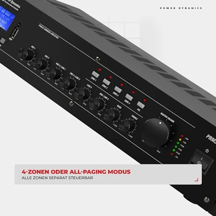 Power Dynamics PRM360 PA Endstufe, 360 Watt Verstärker mit Bluetooth, MP3-Player, USB, SD, 2X Mic, 100 Volt System – Bild 5