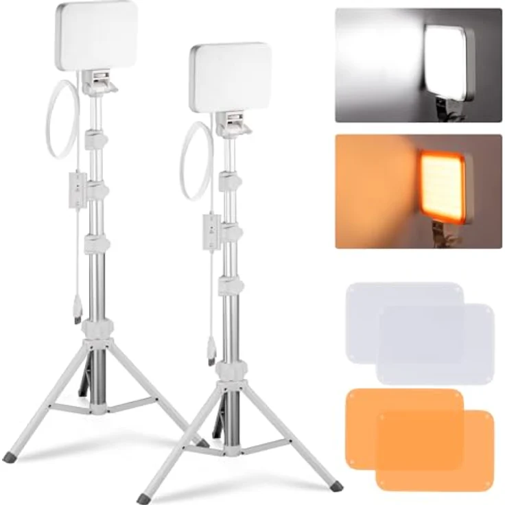 NEEWER Basic LED Videolicht Panel, tragbares Bi Color dimmbares Fotolicht mit Stativ und Farbfiltern, 2er Pack, 3200K-5600K, CRI 95, 750Lux, weiß – Bild 1
