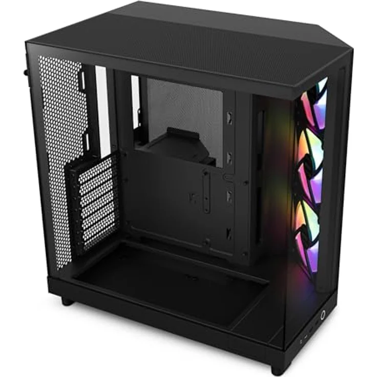 NZXT H6 Flow RGB | CC-H61FB-R1 |Kompaktes Mid-Tower Gehäuse mit zwei Kammern | Inklusive 3 x 120 mm-Lüfter RGB | Glaspaneele mit Panoramablick | Hochleistungs-Airflow-Panels | Kabelmanagement Schwarz – Bild 1