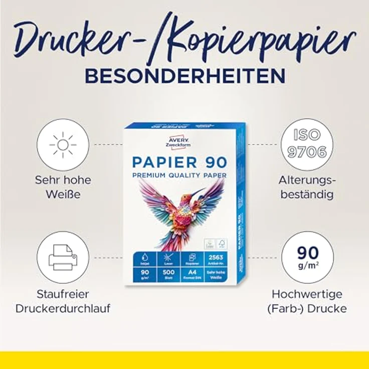 Avery Zweckform 2563 Drucker--Kopierpapier (1.500 Blatt, 90 g-m², DIN A4 Papier, hochweiß, für alle Drucker) 1 Box mit 3 Pack - Preisvergleich – Bild 3