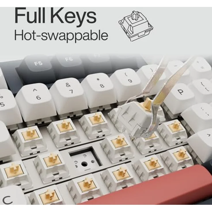 GK GAMAKAY TK101 98% Mechanische Gaming Tastatur mit Nummernpad Hot-Swap-fähig Bluetooth/2.4GHz/Wired RGB PBT Tastenkappen 101 Keys Gasket Gaming Tastatur (Weiß&Grau, Pluto Switch) – Bild 4