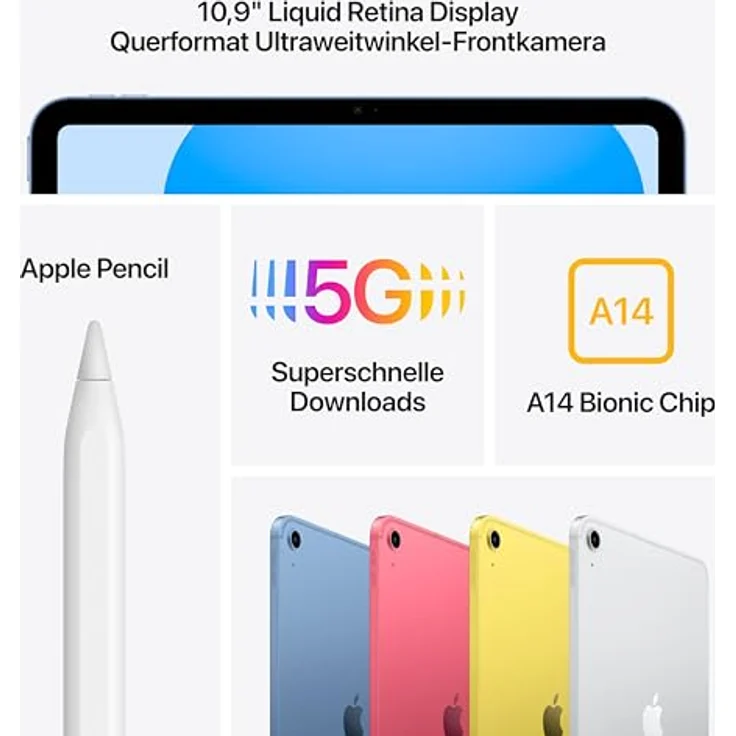 Apple 10,9" iPad Wi-Fi + Cellular 256GB 10th Generation Tablet, 10.9" Liquid Retina Display, iPadOS, 5G, vier Farben – Bild 3