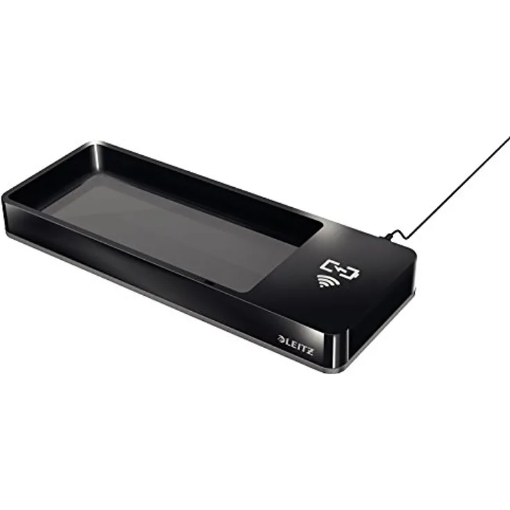 Leitz Stifteschale mit Qi-Induktionsladegerät, Zum kabellosen Laden von Smartphone, Schwarz/Dunkelgrau, Duo Colour, 53650095