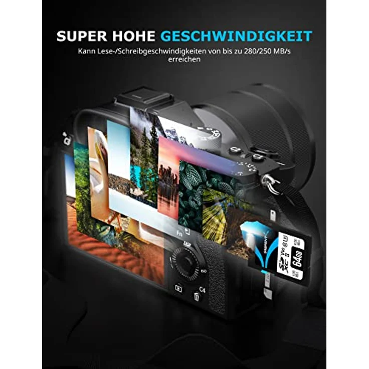 SABRENT SD Karte 64GB V90, SDXC Card UHS II, SD Speicherkarte Class 10, U3, R280MB/s W250MB/s Full HD Ultra 8K für professionelle Fotografen, Videofilmer, Vloggers (SD-TL90-64GB) – Bild 5