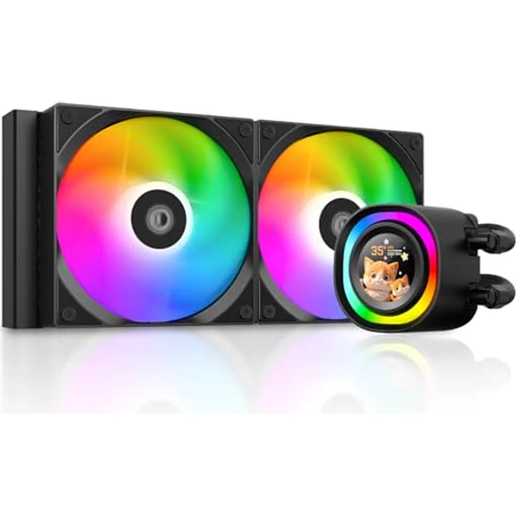 ID-COOLING FX240 LCD, AIO Flüssigkeitskühler mit 1,48 Zoll LCD-Display, ARGB-Beleuchtung, geeignet für Intel und AMD – Bild 1