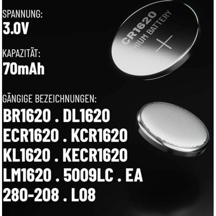 ABSINA CR1620 Lithium Knopfzelle 5er Pack, 3V mit langer Haltbarkeit für Autoschlüssel, Uhr, auslaufsicher – Bild 5