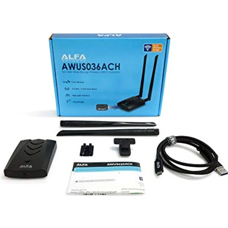 ALFA Network AWUS036ACH-C, AC1200 Dual Band USB-C WLAN-Adapter mit 2x5dBi Antennen, 802.11ac Standard – Bild 2