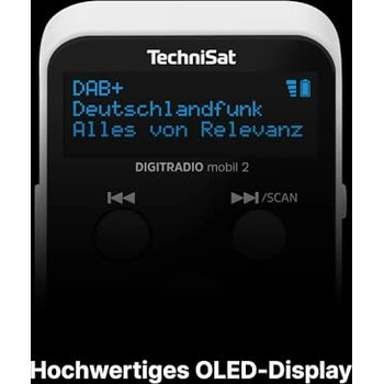 TechniSat Digittra 2 Draagbare DAB /FM-radio met accu (met Bluetooth audiostreaming, wekfunctie, OLED-display, hoofdtelefoonaansluiting, luidspreker 1 W RMS) zwart/wit