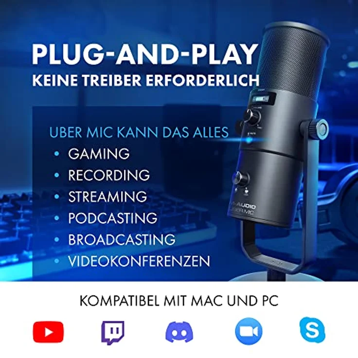 M-Audio Uber Mic - Professionelles USB Mikrofon mit wechselbarer Richtcharakteristik für YouTube, Podcast, Gaming und die Musik Produktion – Bild 2