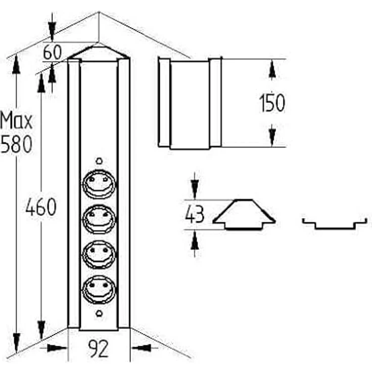 Thebo ST 3072/3 USB Energie-Ecksäule schwarz, moderne und schmale Ecksteckdose – Bild 3