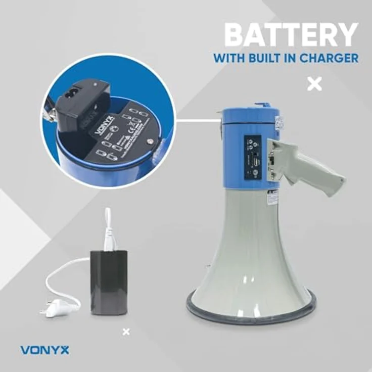 Vonyx MEG065 Megaphon 65W USB SD Akku Aufnahme Sirene Mikrofon – Bild 5