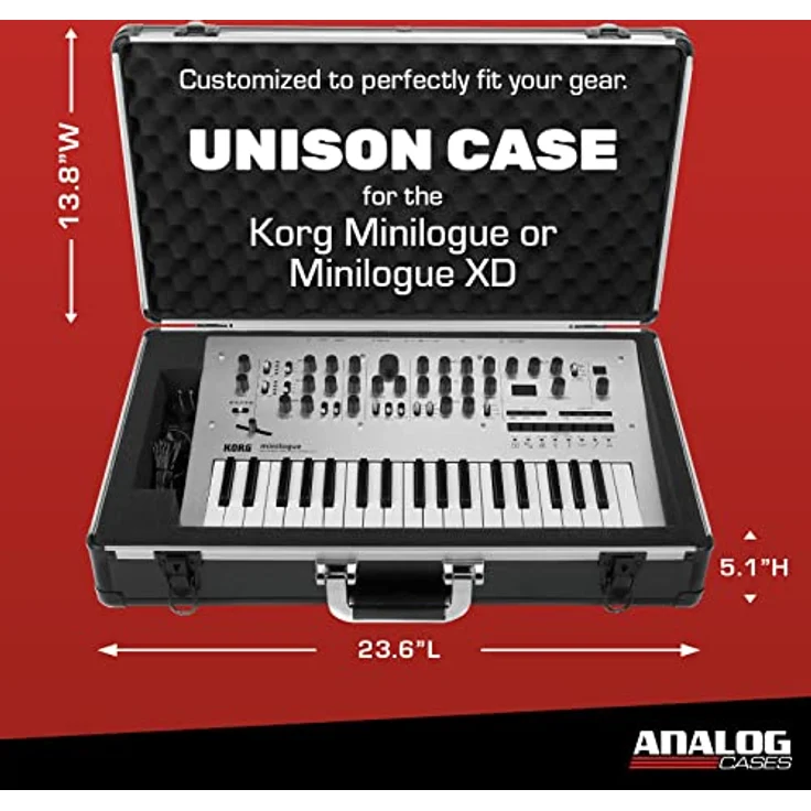 Analog Cases UNISON Case für Korg Minilogue/Minilogue XD oder vergleichbare Synthesizer (Transportkoffer, Eckschutz aus Aluminium, gepolsterter Deckel mit Tragegriff), Schwarz – Bild 5