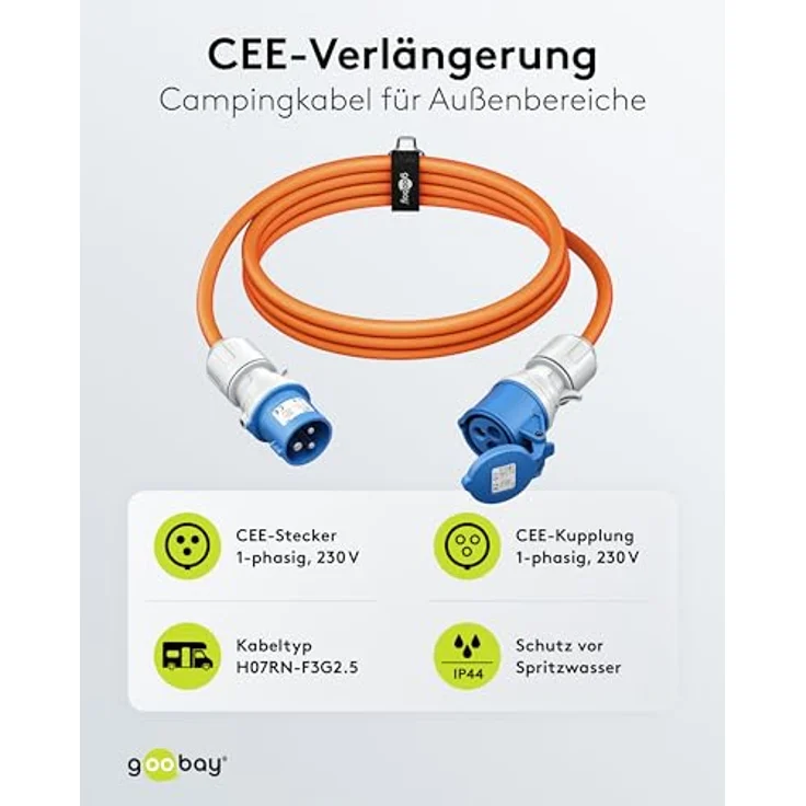 Goobay CEE-Verlängerungskabel, 25 m, CEE-Stecker auf CEE-Kupplung, orange, IP44 spritzwassergeschützt, H07RN-F 3G2,5 – Bild 2
