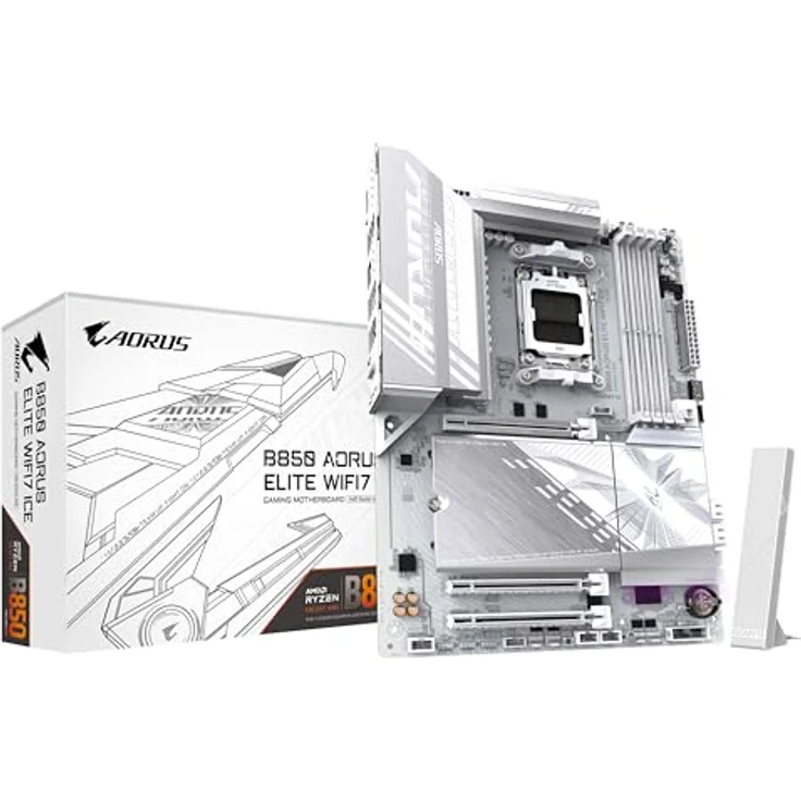 Gigabyte B850 AORUS Elite WIFI7 Ice Motherboard - AMD Ryzen 9000 Serie CPUs, 12+2+1 Phasen digitales VRM, bis zu 8200MHz DDR5 (OC), 1xPCIe 5.0 + 2xPCIe 4.0 M.2, 2,5 LAN, WiFi 7, USB 3.2 Gen 2x2 – Bild 1