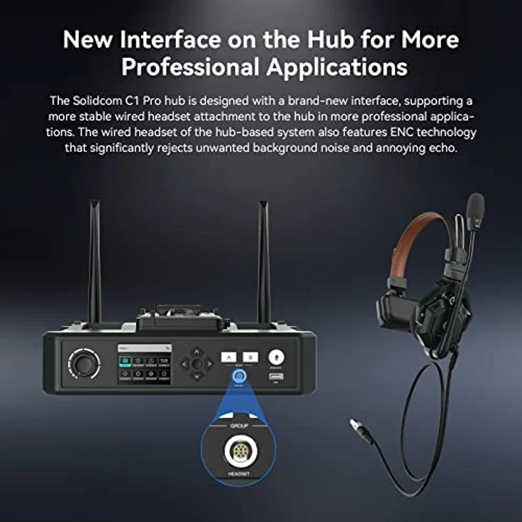 Hollyland Solidcom C1 Pro Wireless Intercom System mit HUB ENC Geräuschunterdrückung Full Duplex für 9 Nutzer 350m Teamkommunikation PTT Mute A/B Gruppe Cloud Meeting für Kirche Drohne Film Produktion – Bild 3