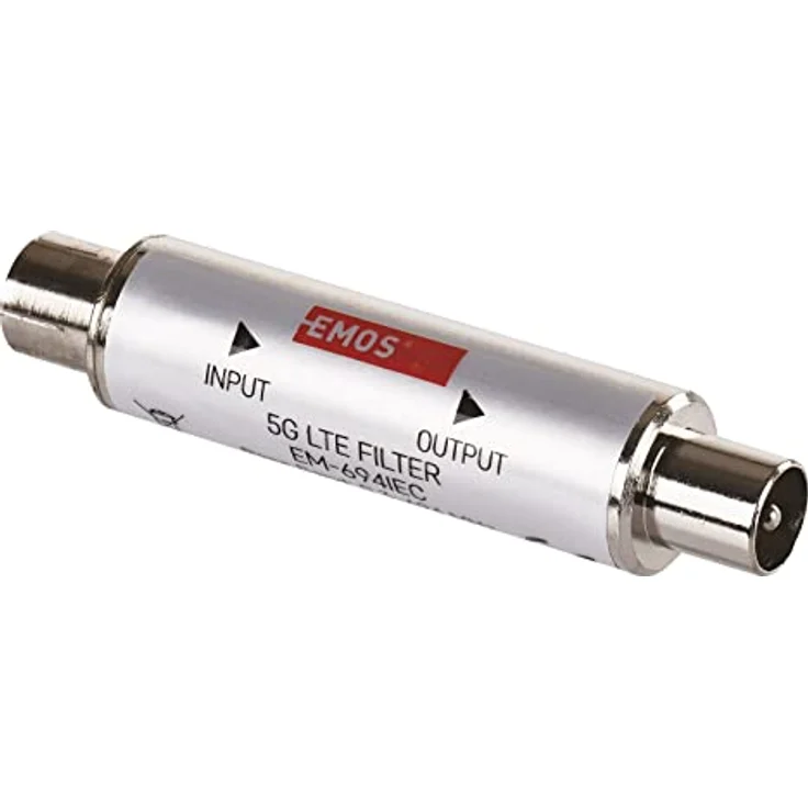 EMOS LTE/4G/5G Sperrfilter, Durchlassbereich bis 694 MHz, DC Durchlass, 1,6 x 6,8 cm, Koaxialanschluss, J5712, Silbern – Bild 1
