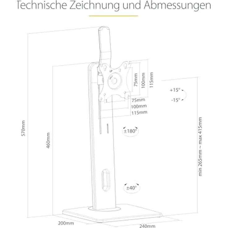 StarTech Monitorhalter für Tisch, VESA-kompatibel bis 32 Zoll, Höhenverstellbar 10,4-16,3 Zoll, Schwarz – Bild 5