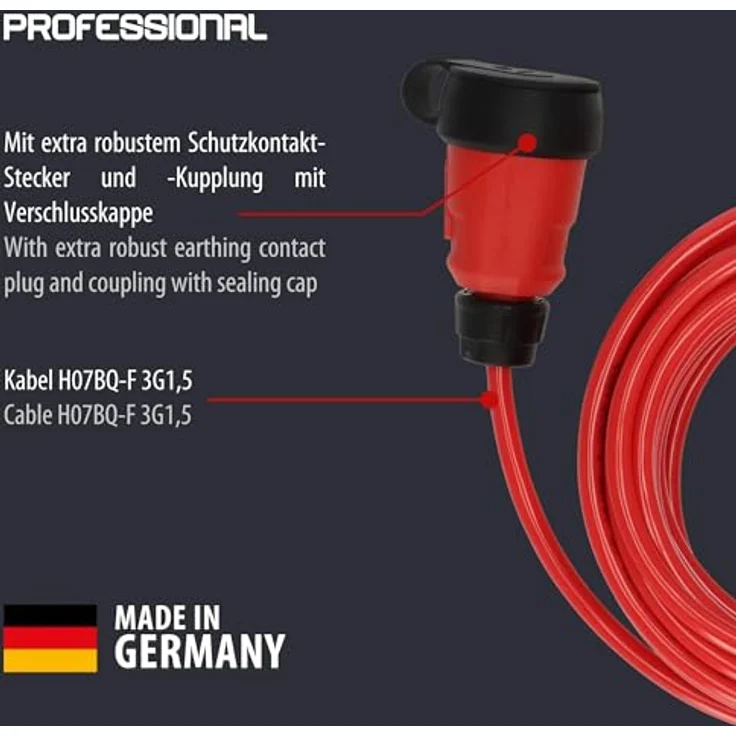 Brennenstuhl Verlängerungskabel 9161100210, 10 m H07BQ-F, schwarz/rot, 16 A, UV-beständig, spritzwassergeschützt, für Outdoor-Einsatz – Bild 2