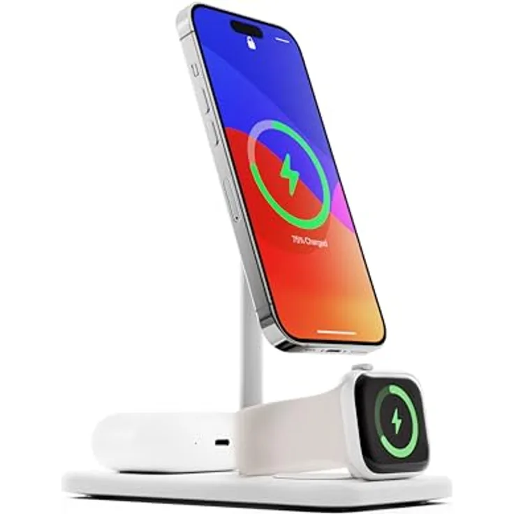 Twelve South HiRise 3 Deluxe, 3-in-1 Wireless Charger für MagSafe-Geräte, Qi2, weiß
