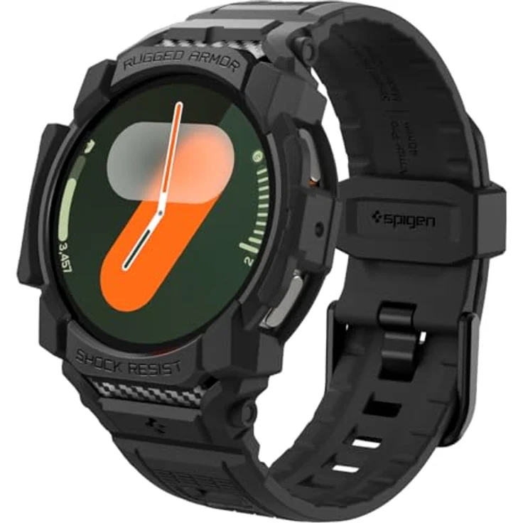 Spigen Rugged Armor Pro Hülle mit Armband für Samsung Galaxy Watch 7 40mm (2024) - Matt Schwarz, Stoßfestes TPU & präzise Ausschnitte - Preisvergleich – Bild 1